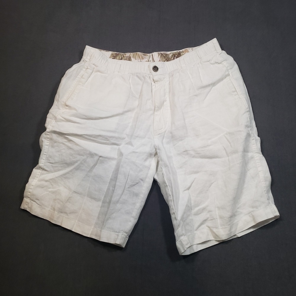 28 Palms Linen Shorts Mens Large White Elastic Waist Drawstring 11" Inseam